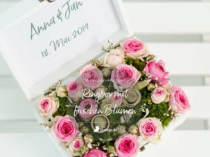 Frühlingshafte Magnolien-Hochzeit – Teil 3: Ringbox mit frischen Blumen dekorieren