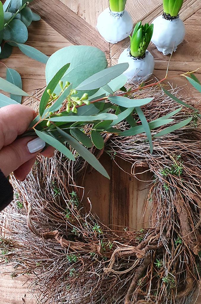 DIY Schritt Winterkranz Eukalyptus bündeln