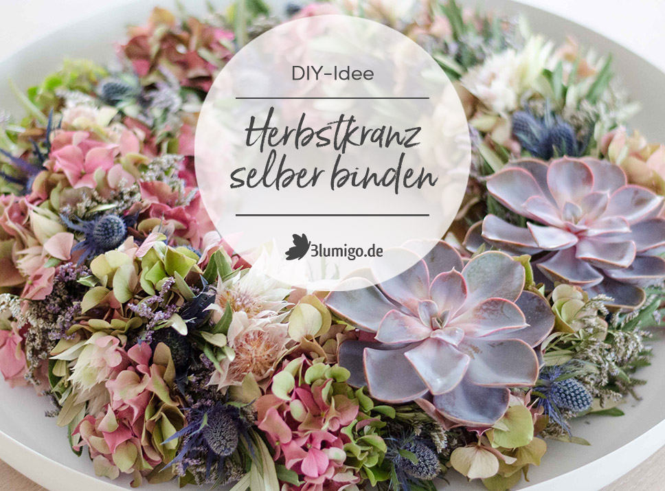 Herbstkranz selber binden: DIY mit Hortensien und Sukkulenten in spätsommerlichen Farbtönen