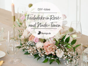 Exklusive Tischdeko für eine Hochzeit in Rosé- und Nudetönen